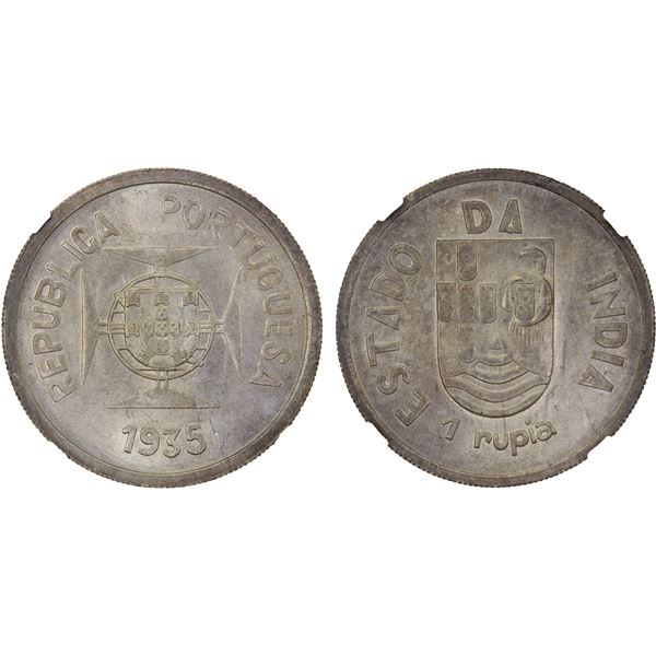 PORTUGUESE INDIA: Republic, AR rupia, 1935, NGC MS65