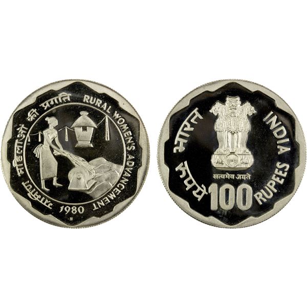 INDIA: Republic, AR 100 rupees, 1980-B, Proof