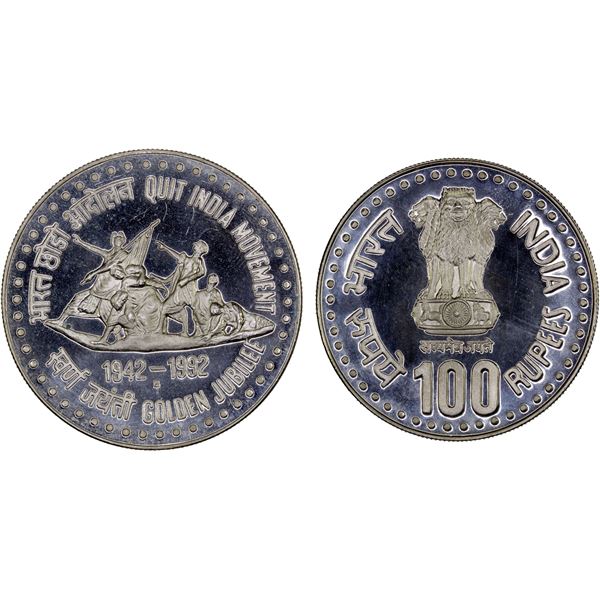 INDIA: Republic, AR 100 rupees, 1992-B, Proof