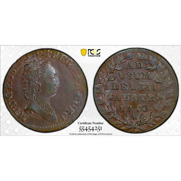 AUSTRIAN NETHERLANDS: Maria Theresa, 1740-1780, AE 2 liards / oorden, Bruges, 1750, PCGS MS61 BN