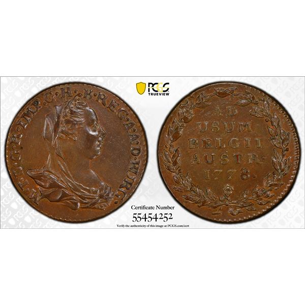 AUSTRIAN NETHERLANDS: Maria Theresa, 1740-1780, AE 2 liards / oorden, Brussels, 1778, PCGS MS62 BN