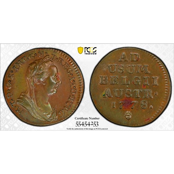 AUSTRIAN NETHERLANDS: Maria Theresa, 1740-1780, AE liard / oord, Brussels, 1778, PCGS AU58