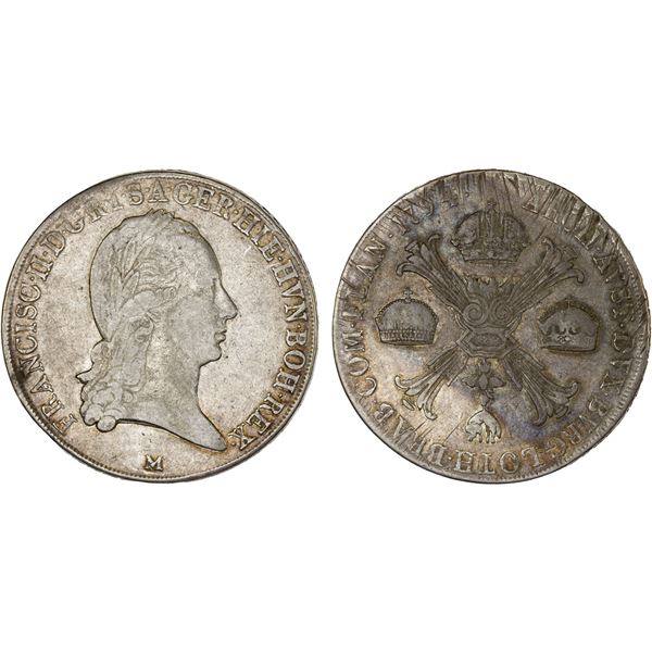 AUSTRIAN NETHERLANDS: Francis II, 1792-1806, AR kronenthaler, 1794-M, F-VF