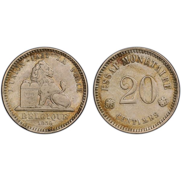 BELGIUM: Leopold I, 1831-1865, 20 centimes essai, 1859, PCGS Specimen 53