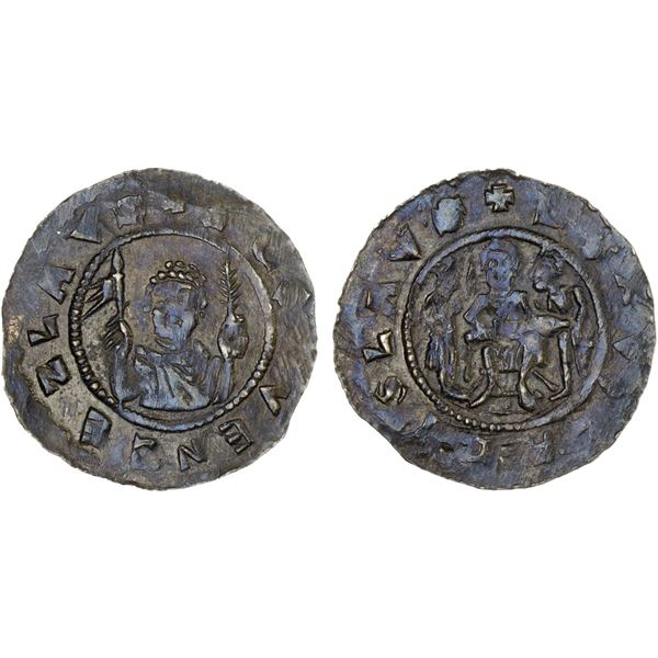 BOHEMIA: Vladislav I, 1109-1118, AR denar (0.59g), Praha (Prague), About XF
