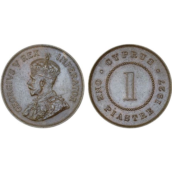 CYPRUS: George V, 1910-1936, AE piastre, 1927, AU