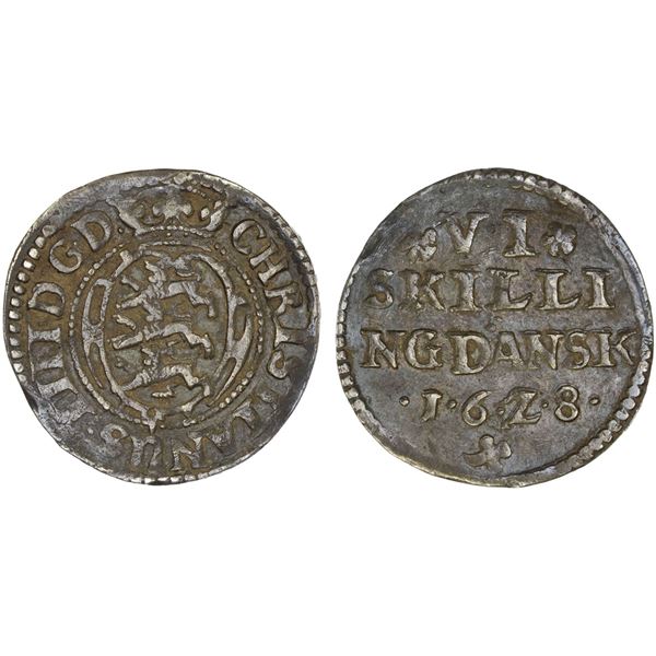 DENMARK: Christian IV, 1588-1648, AR 6 skilling, 16Z8, VF
