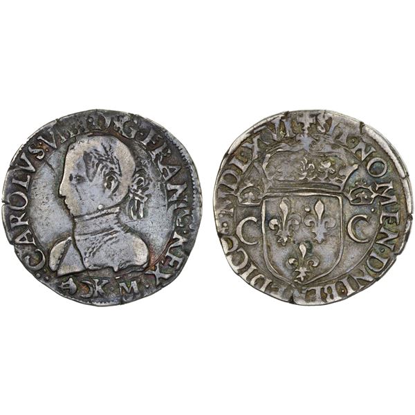 FRANCE: Charles IX, 1560-1574, AR teston (9.32g), Toulouse, 1566-M, F-VF