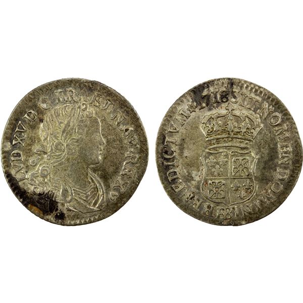 FRANCE: Louis XV, 1715-1774, 12 sols (1/10 écu), 1718-BB, VF