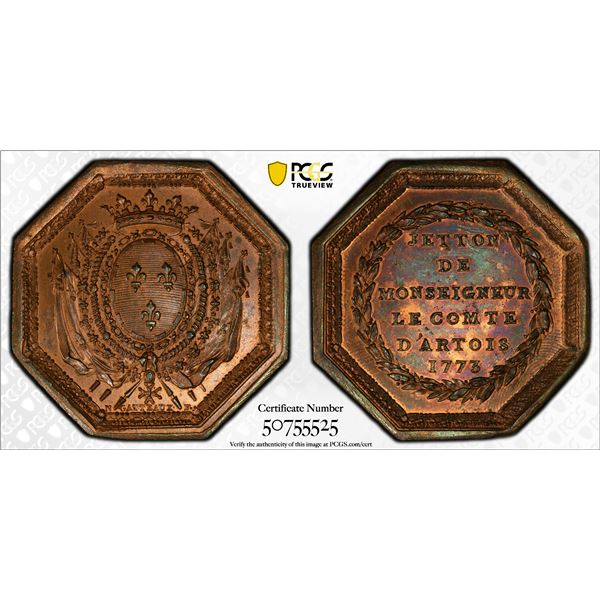 FRANCE: Ludwig XVI, 1774-1793, AE bronze jeton, 1773, PCGS MS64 RB