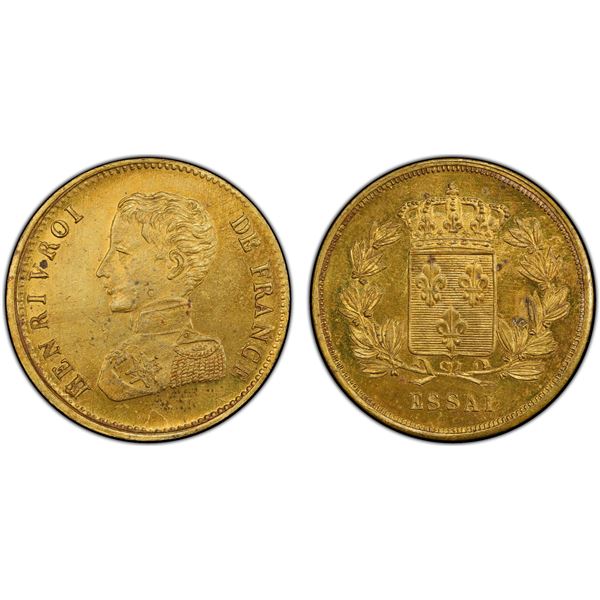 FRANCE: Henri V, Pretender, 1830-1883, AE 2 francs, ND (1830), PCGS Specimen 63