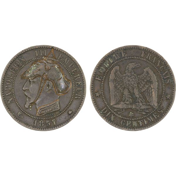 FRANCE: Napoleon III, 1852-1870, AE 10 centimes, 1857-BB, VF