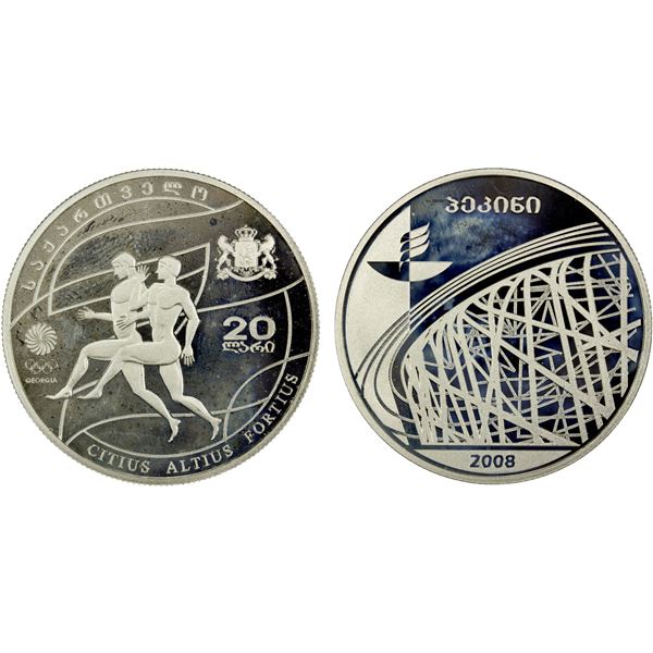 GEORGIA: Independent State, AR 20 lari, 2008, Proof