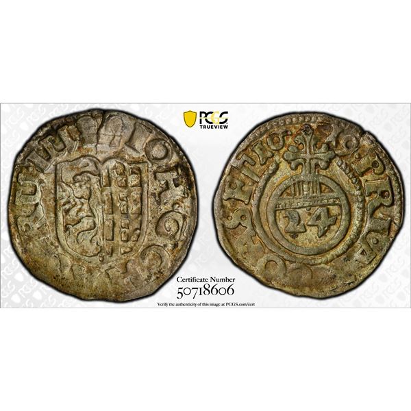 ANHALT: John Casimir, 1618-1660, AR 1/24 thaler (groschen), 1619, PCGS AU55