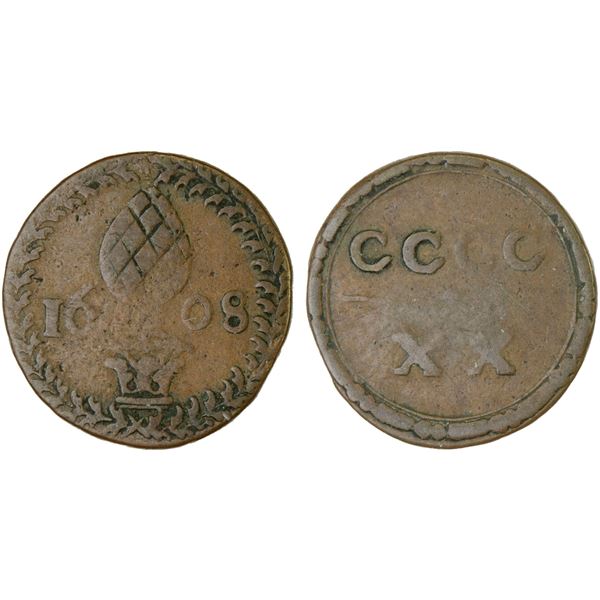 AUGSBURG: Free City, AE 1/420 gulden, 1608, Fine
