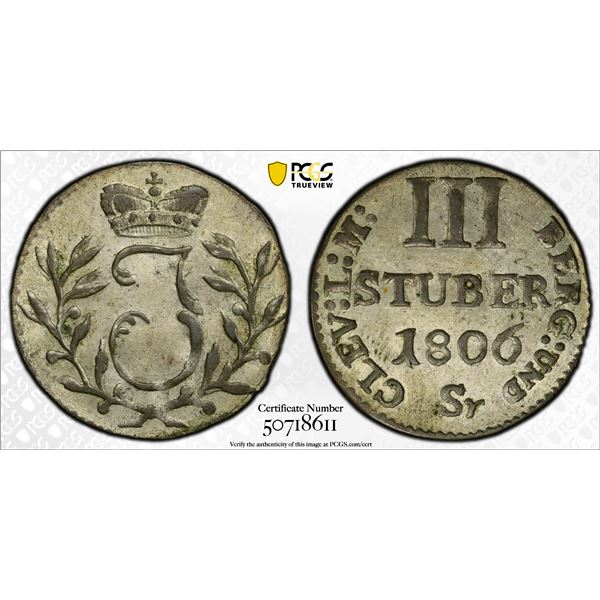 BERG: Joachim Murat, 1806-1808, BI 3 stüber, 1806, PCGS AU58