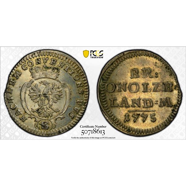 BRANDENBURG-ANSBACH: Karl Alexander, 1757-1791, AR 2 1/2 kreuzer, 1775, PCGS MS62