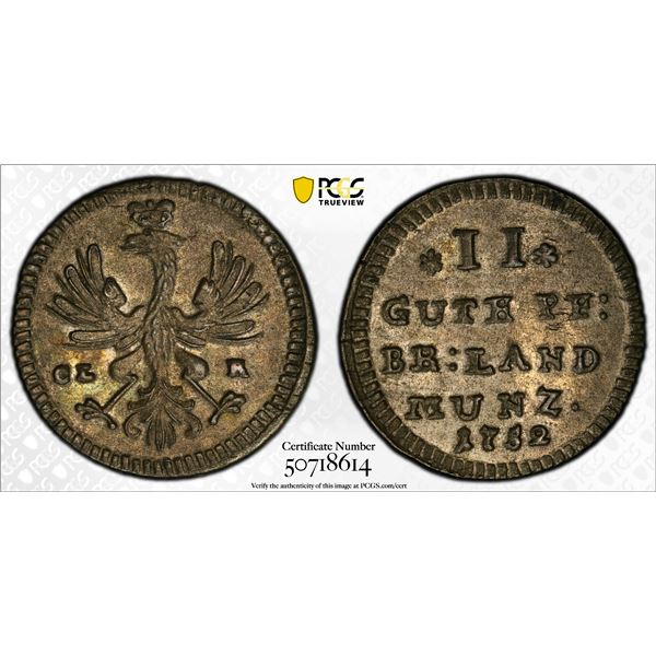 BRANDENBURG-BAYREUTH: Friedrich III, 1735-1763, AR 2 pfennig, 1752, PCGS MS62