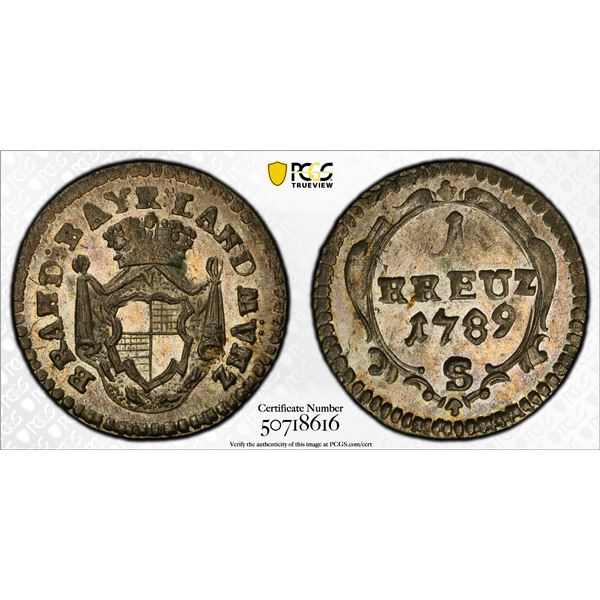 BRANDENBURG-BAYREUTH: Friedrich III, 1735-1763, BI kreuzer, 1789, PCGS MS64 (top pop)