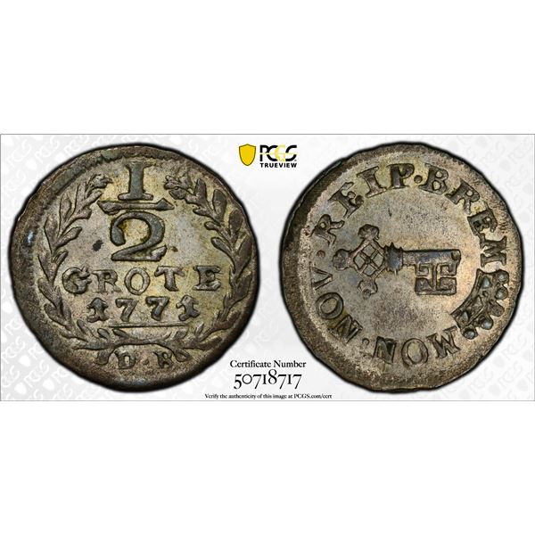 BREMEN: Free City, AR 1/2 grote, 1771, PCGS AU58