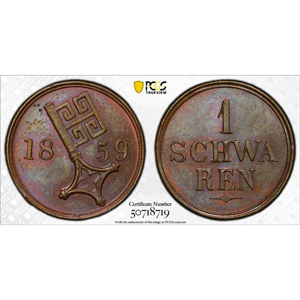 BREMEN: Free City, AE schwaren, 1859, PCGS MS64 BN