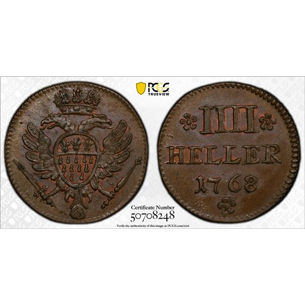 COLOGNE: Free Imperial City, AE 4 heller, 1768, PCGS MS64 BN