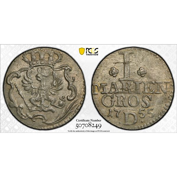 EAST FRIESLAND: Friedrich II, 1740-1786, BI mariengroschen, Aurich, 1755-D, PCGS MS62