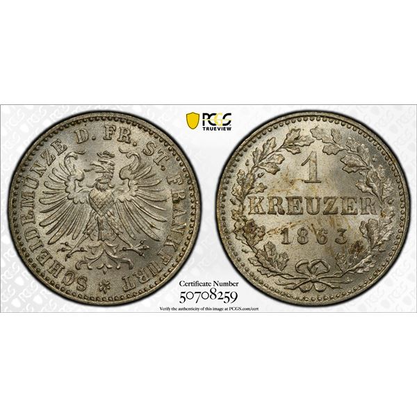 FRANKFURT AM MAIN: Free City, AR kreuzer, 1863, PCGS MS65