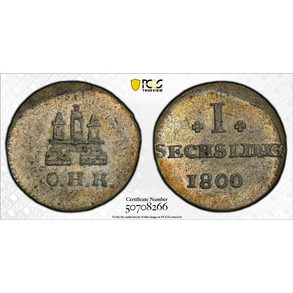 HAMBURG: Free Hanseatic City, AR sechsling, 1800, PCGS MS65