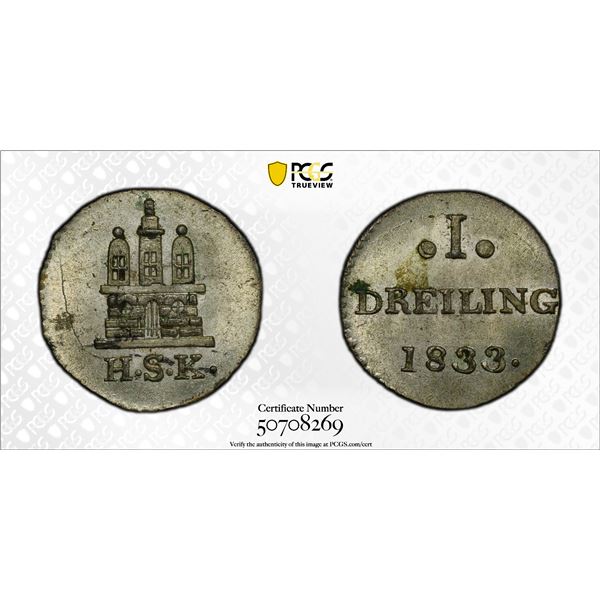 HAMBURG: Free Hanseatic City, AR dreiling, 1833, PCGS MS64