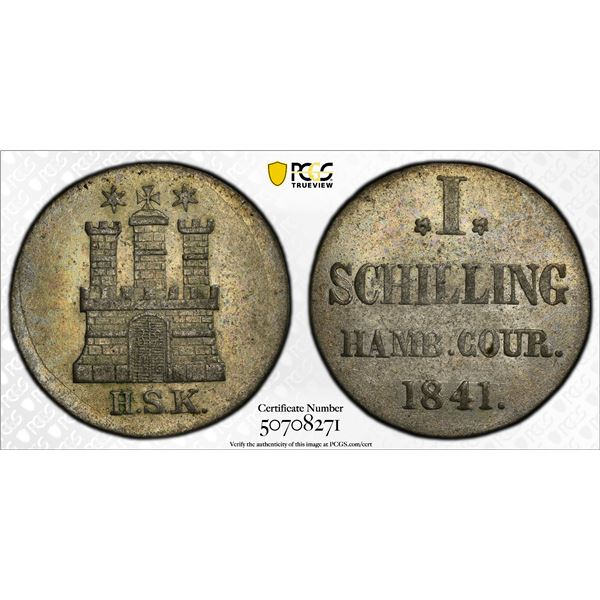 HAMBURG: Free Hanseatic City, AR schilling, 1841, PCGS MS64