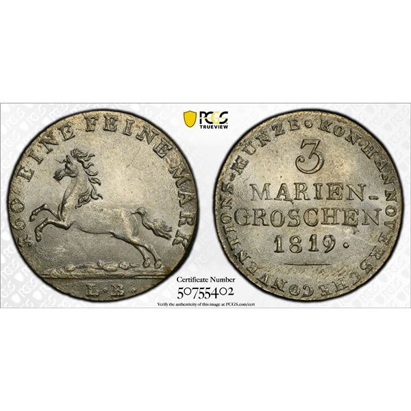 HANOVER: George III, 1814-1820, AR 3 groshchen, 1819, PCGS MS63