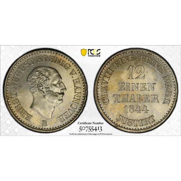 HANOVER: Ernst August I, 1837-1851, AR 1/12 thaler, 1844-B, PCGS MS64