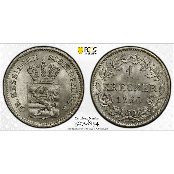 HESSE-DARMSTADT: Ludwig III, 1848-1877, AR kreuzer, 1860, PCGS MS65 BN