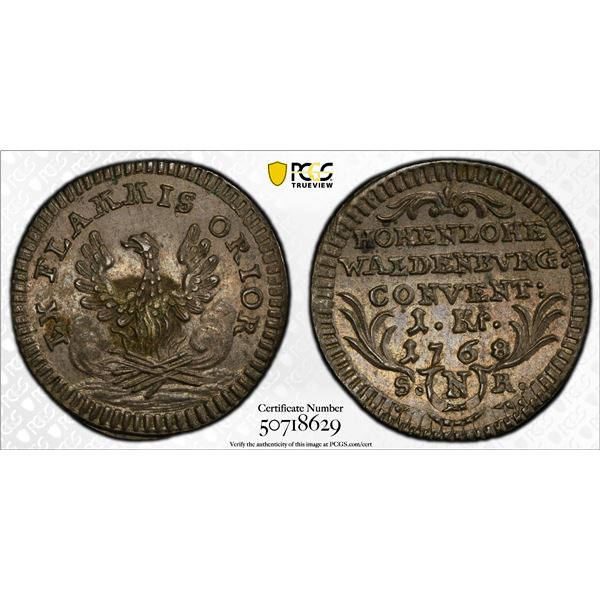 HOHENLOHE-WALDENBURG-SCHILLINGSFÜRST: Karl Albrecht I, 1753-1793, BI kreuzer, 1768, PCGS MS62