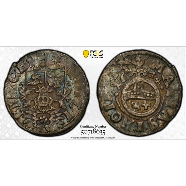 LIPPE-DETMOLD: Simon VII, Count, 1613-1627, AR 1/24 thaler (groschen), 1614, PCGS AU53