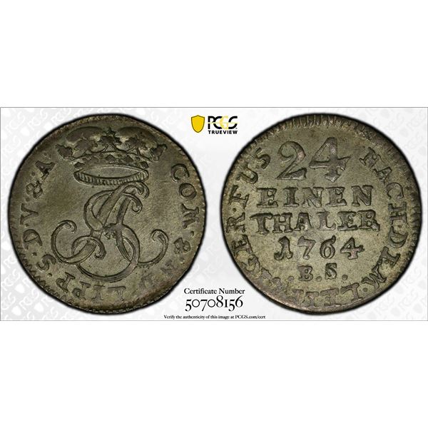 LIPPE-DETMOLD: Simon August, 1734-1782, AR 1/24 thaler, 1764, PCGS MS63