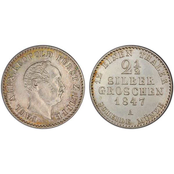 LIPPE-DETMOLD: Paul Alexander Leopold II, as independent Prince, 1820-1851, BI 2½ silber groschen, 1