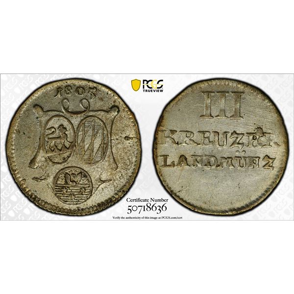 LÖWENSTEIN-WERTHEIM-ROCHEFORT: Dominique Constantin, 1789-1806, AR 3 kreuzer, 1805, PCGS AU58