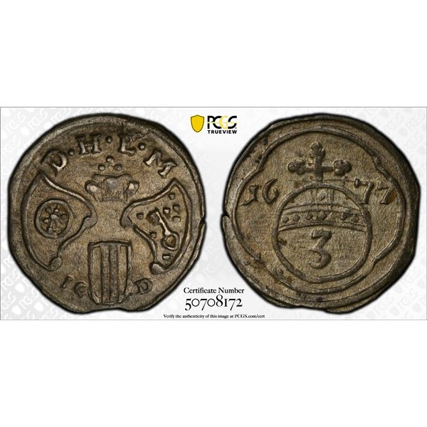 MAINZ: Damian Hartard von der Leyen, 1675-1678, AR schilling, 1677, PCGS MS62