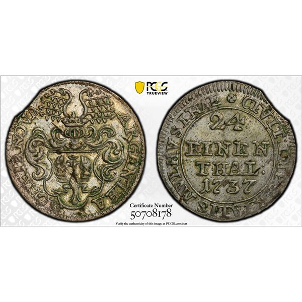MÜHLHAUSEN: Free Imperial City, AR 1/24 thaler, 1737, PCGS AU58