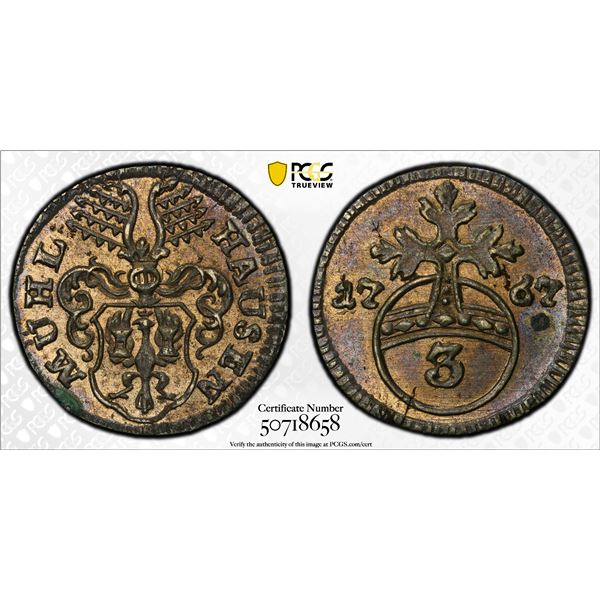 MÜHLHAUSEN: Free Imperial City, BI 3 pfennig, 1767, PCGS MS63