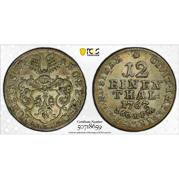 MÜHLHAUSEN: Free Imperial City, AR 1/12 thaler, 1767, PCGS AU58