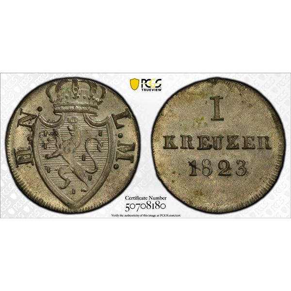 NASSAU: Wilhelm, 1816-1839, AE 1/4 kreuzer, 1819, PCGS MS65