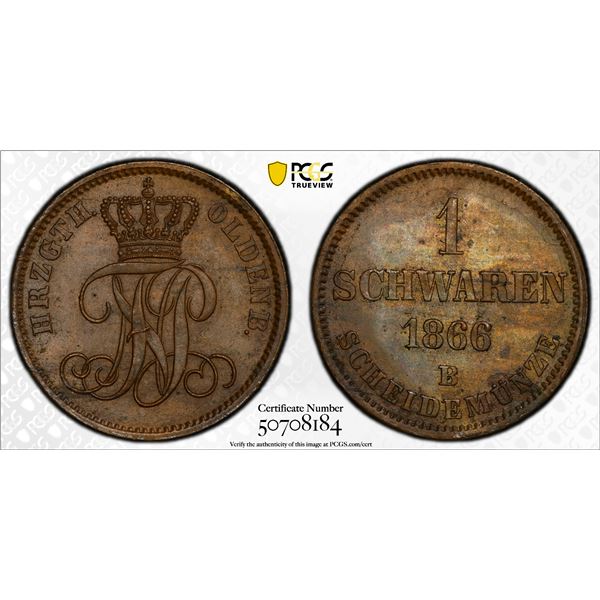 OLDENBURG: Peter II, 1853-1900, AE schwaren, 1866, PCGS MS63 BN