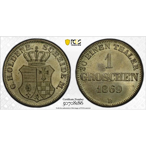 OLDENBURG: Peter II, 1853-1900, AR groschen, 1869, PCGS MS64