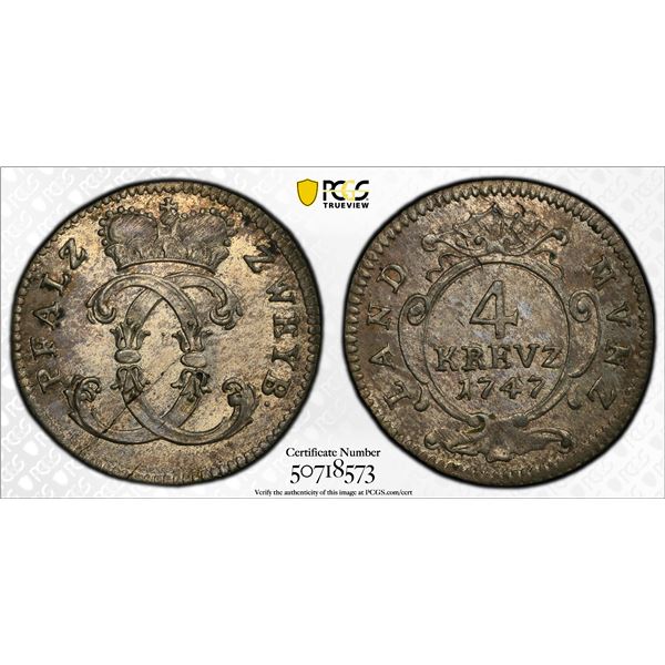 PFALZ-BIRKENFELD-ZWEIBRÜCKEN: Christian IV, 1735-1775, BI 4 kreuzer, 1747, PCGS MS62