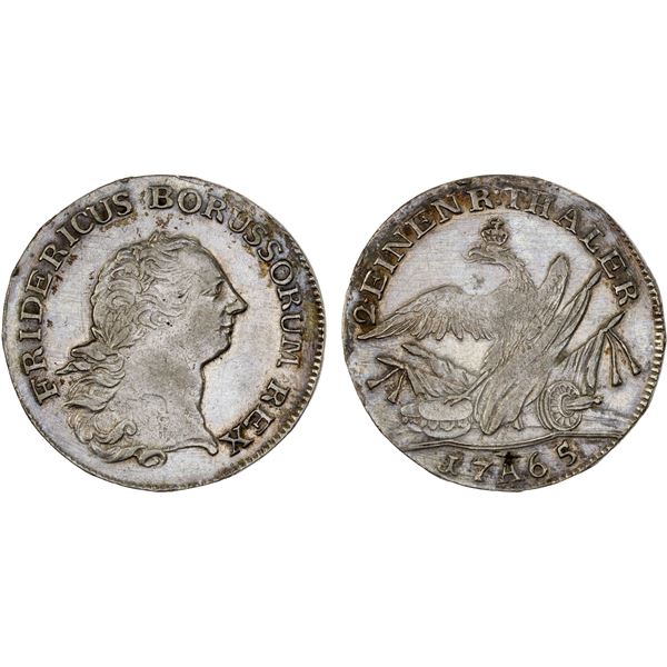 PRUSSIA: Friderich II (the Great), 1740-1786, AR 1/2 thaler, Berlin, 1765-A, XF