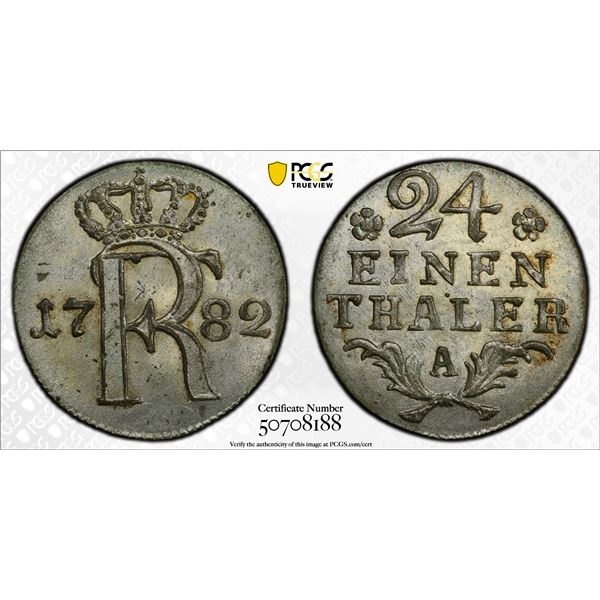PRUSSIA: Friderich II (the Great), 1740-1786, AR 1/24 thaler, 1782-A, PCGS MS64