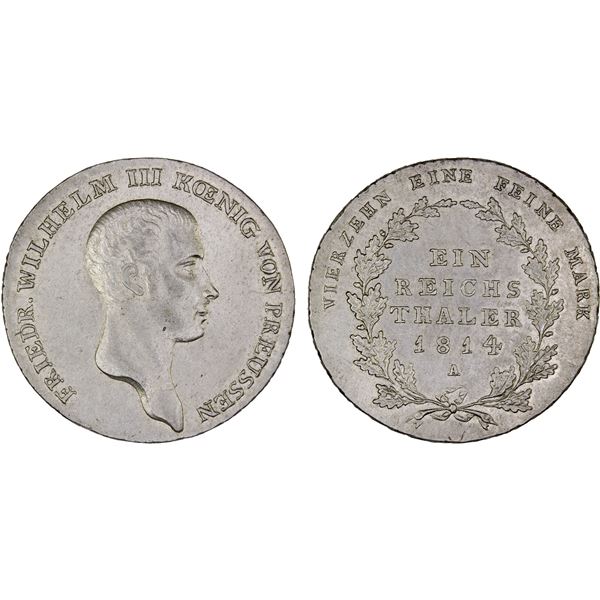 PRUSSIA: Friedrich Wilhelm III, 1797-1840, AR thaler, 1814-A, XF-AU